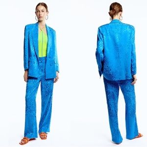 NWT- Zara Electric Blue Jacquard Trousers - size Medium